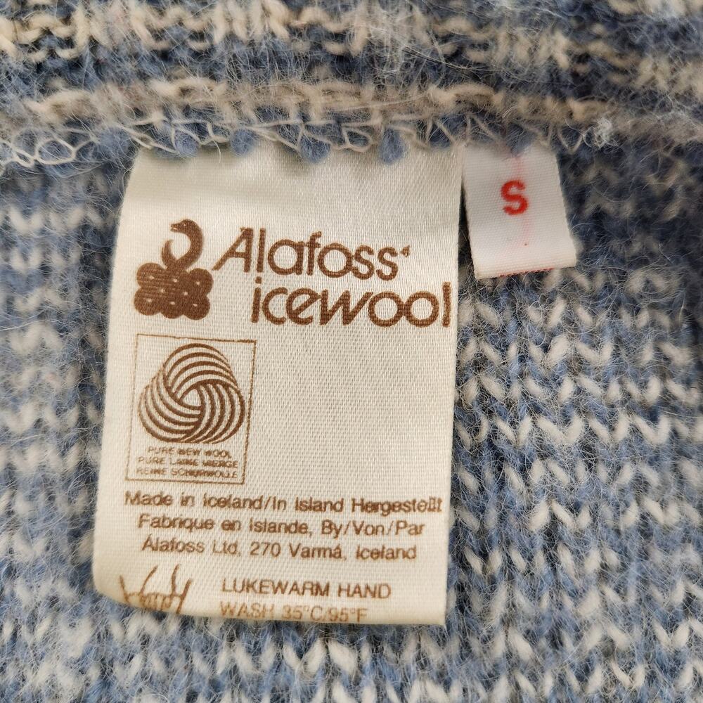 Alafoss Icewool Women's Pure Wool Crew Neck Sweater Snowflake Blue Cream Small - Picture 4 of 5